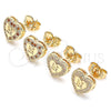 Arete Dormilona 02.156.0483 Oro Laminado, Diseño de Corazón y Amor, con Blanca Micro Pave, Pulido, Tono Dorado