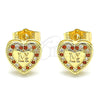 Arete Dormilona 02.156.0483.1 Oro Laminado, Diseño de Corazón y Amor, con Granate and Blanca Micro Pave, Pulido, Tono Dorado