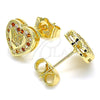 Arete Dormilona 02.156.0483.1 Oro Laminado, Diseño de Corazón y Amor, con Granate and Blanca Micro Pave, Pulido, Tono Dorado