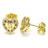 Arete Dormilona 02.156.0483.1 Oro Laminado, Diseño de Corazón y Amor, con Granate and Blanca Micro Pave, Pulido, Tono Dorado