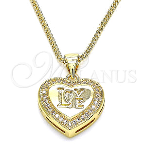 Collares con Dije 04.156.0349.20 Oro Laminado, Diseño de Corazón y Amor, con Blanca Micro Pave, Pulido, Tono Dorado (20 Inches Length)