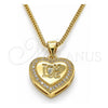 Collares con Dije 04.156.0349.20 Oro Laminado, Diseño de Corazón y Amor, con Blanca Micro Pave, Pulido, Tono Dorado (20 Inches Length)