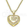 Collares con Dije 04.156.0349.20 Oro Laminado, Diseño de Corazón y Amor, con Blanca Micro Pave, Pulido, Tono Dorado (20 Inches Length)