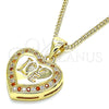 Collares con Dije 04.156.0349.1.20 Oro Laminado, Diseño de Corazón y Amor, con Granate and Blanca Micro Pave, Pulido, Tono Dorado (20 Inches Length)