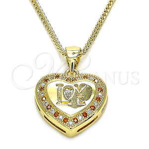 Collares con Dije 04.156.0349.1.20 Oro Laminado, Diseño de Corazón y Amor, con Granate and Blanca Micro Pave, Pulido, Tono Dorado (20 Inches Length)