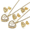Juego de Arete y Dije de Adulto 10.156.0157.2 Oro Laminado, Diseño de Corazón y Amor, con Granate and Blanca Micro Pave, Pulido, Tono Dorado