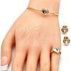 Juego de Arete y Dije de Nino 06.210.0026 Oro Laminado, Diseño de Corazón y Candado, con Micro Pave Blanca, Pulido, Tono Dorado