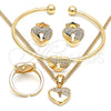 Juego de Arete y Dije de Nino 06.210.0026 Oro Laminado, Diseño de Corazón y Candado, con Micro Pave Blanca, Pulido, Tono Dorado