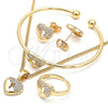 Juego de Arete y Dije de Nino 06.210.0026 Oro Laminado, Diseño de Corazón y Candado, con Micro Pave Blanca, Pulido, Tono Dorado