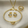 Juego de Arete y Dije de Nino 06.210.0026 Oro Laminado, Diseño de Corazón y Candado, con Micro Pave Blanca, Pulido, Tono Dorado