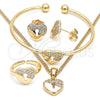 Juego de Arete y Dije de Nino 06.210.0026 Oro Laminado, Diseño de Corazón y Candado, con Micro Pave Blanca, Pulido, Tono Dorado