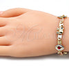 Pulsera Elegante 03.380.0004.08 Oro Laminado, Diseño de Elefante y Ojo Griego, con Granate and Negro Cristal, Pulido, Tres Tonos (05 MM Thickness, 8 Inches Length)