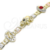Pulsera Elegante 03.380.0004.08 Oro Laminado, Diseño de Elefante y Ojo Griego, con Granate and Negro Cristal, Pulido, Tres Tonos (05 MM Thickness, 8 Inches Length)