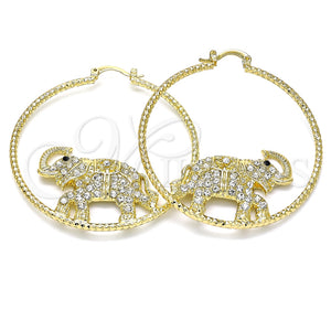 Argolla Grande 02.380.0001.50 Oro Laminado, Diseño de Elefante, con Blanca and Negro Cristal, Diamantado, Tono Dorado