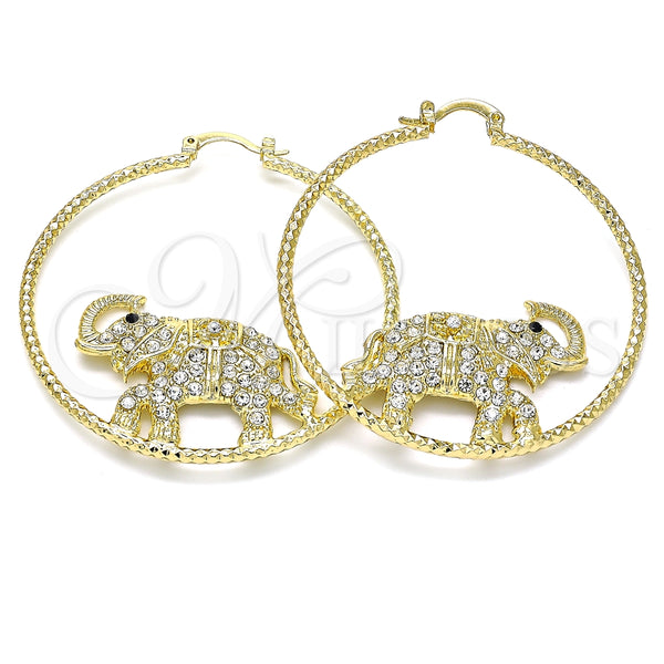 Argolla Grande 02.380.0001.50 Oro Laminado, Diseño de Elefante, con Blanca and Negro Cristal, Diamantado, Tono Dorado