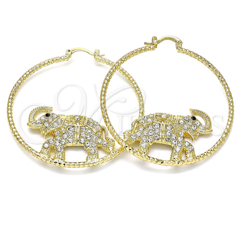 Argolla Grande 02.380.0001.50 Oro Laminado, Diseño de Elefante, con Blanca and Negro Cristal, Diamantado, Tono Dorado