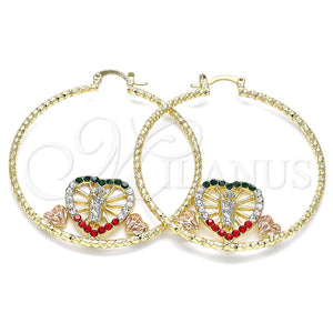 Argolla Grande 02.380.0004.50 Oro Laminado, Diseño de San Judas y Corazón, con Multicolor Cristal, Diamantado, Tres Tonos