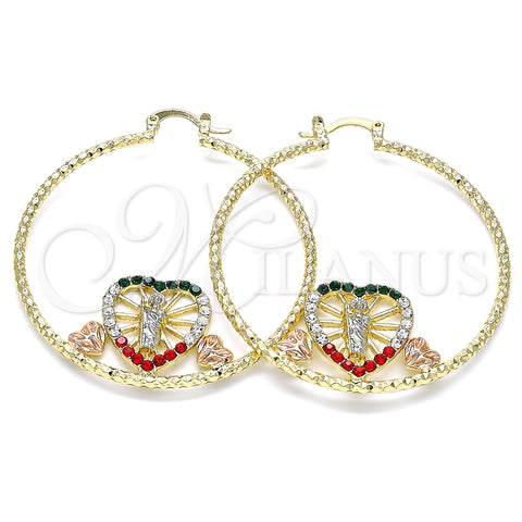 Argolla Grande 02.380.0004.50 Oro Laminado, Diseño de San Judas y Corazón, con Multicolor Cristal, Diamantado, Tres Tonos