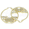 Argolla Grande 02.380.0010.50 Oro Laminado, Diseño de Mariposa, con Blanca Cristal, Diamantado, Tono Dorado