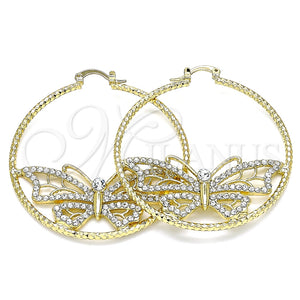 Argolla Grande 02.380.0010.50 Oro Laminado, Diseño de Mariposa, con Blanca Cristal, Diamantado, Tono Dorado