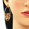 Argolla Grande 02.380.0011.50 Oro Laminado, Diseño de Mariposa, con Granate Cristal, Diamantado, Tono Dorado