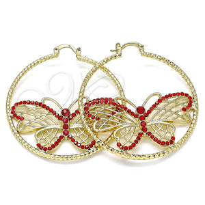 Argolla Grande 02.380.0011.50 Oro Laminado, Diseño de Mariposa, con Granate Cristal, Diamantado, Tono Dorado