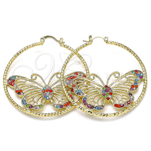 Argolla Grande 02.380.0013.50 Oro Laminado, Diseño de Mariposa, con Multicolor Cristal, Diamantado, Tono Dorado