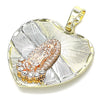 Dije Religioso 05.380.0003 Oro Laminado, Diseño de Guadalupe y Corazón, con Blanca Cristal, Diamantado, Tres Tonos