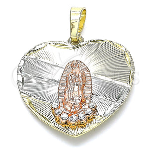 Dije Religioso 05.380.0003 Oro Laminado, Diseño de Guadalupe y Corazón, con Blanca Cristal, Diamantado, Tres Tonos
