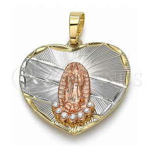 Dije Religioso 05.380.0003 Oro Laminado, Diseño de Guadalupe y Corazón, con Cristal Blanca, Diamantado, Tres Tonos