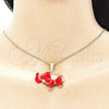 Collar y Dije 04.380.0002.2.20 Oro Laminado, Diseño de Elefante, Esmaltado Rojo, Tono Dorado