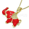 Collar y Dije 04.380.0002.2.20 Oro Laminado, Diseño de Elefante, Esmaltado Rojo, Tono Dorado
