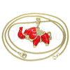 Collar y Dije 04.380.0002.2.20 Oro Laminado, Diseño de Elefante, Esmaltado Rojo, Tono Dorado