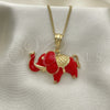 Collar y Dije 04.380.0002.2.20 Oro Laminado, Diseño de Elefante, Esmaltado Rojo, Tono Dorado