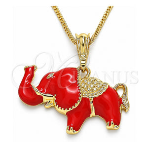 Collar y Dije 04.380.0002.2.20 Oro Laminado, Diseño de Elefante, Esmaltado Rojo, Tono Dorado