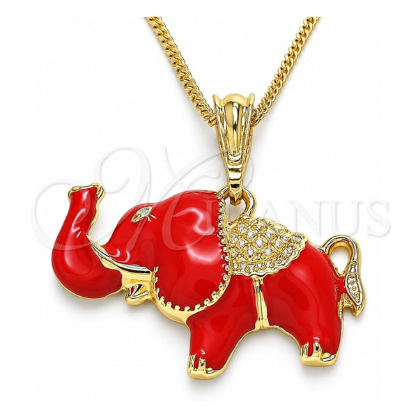 Collar y Dije 04.380.0002.2.20 Oro Laminado, Diseño de Elefante, Esmaltado Rojo, Tono Dorado