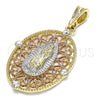Dije Elegante 05.380.0009 Oro Laminado, Diseño de Guadalupe, con Cristal Blanca, Diamantado, Tres Tonos