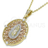 Dije Elegante 05.380.0009 Oro Laminado, Diseño de Guadalupe, con Blanca Cristal, Diamantado, Tres Tonos