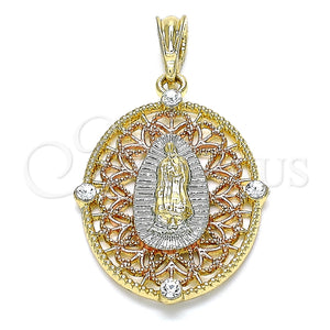 Dije Elegante 05.380.0009 Oro Laminado, Diseño de Guadalupe, con Blanca Cristal, Diamantado, Tres Tonos