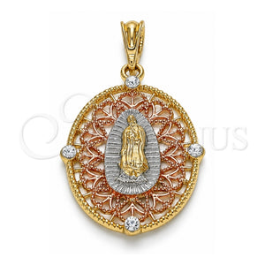 Dije Elegante 05.380.0009 Oro Laminado, Diseño de Guadalupe, con Cristal Blanca, Diamantado, Tres Tonos
