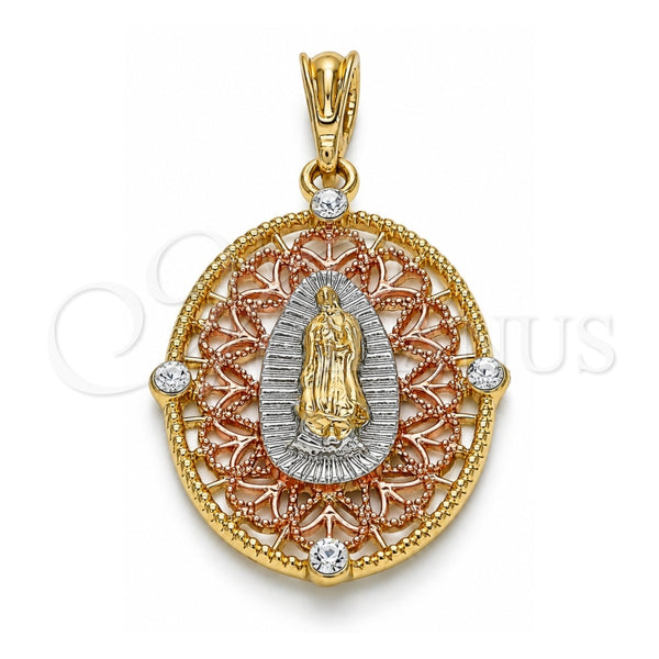 Dije Elegante 05.380.0009 Oro Laminado, Diseño de Guadalupe, con Cristal Blanca, Diamantado, Tres Tonos