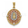 Dije Elegante 05.380.0009 Oro Laminado, Diseño de Guadalupe, con Cristal Blanca, Diamantado, Tres Tonos