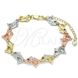Pulsera Elegante 03.380.0005.07 Oro Laminado, Diseño de Delfín, con Blanca and Negro Micro Pave, Pulido, Tres Tonos (11 MM Thickness, 7 Inches Length)