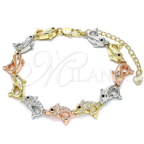 Pulsera Elegante 03.380.0005.07 Oro Laminado, Diseño de Delfín, con Blanca and Negro Micro Pave, Pulido, Tres Tonos (11 MM Thickness, 7 Inches Length)