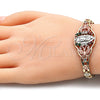 Pulsera Elegante 03.380.0008.07 Oro Laminado, Diseño de Guadalupe y Mariposa, con Multicolor Zirconia Cubica, Pulido, Tres Tonos (06 MM Thickness, 7 Inches Length)