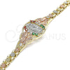 Pulsera Elegante 03.380.0008.07 Oro Laminado, Diseño de Guadalupe y Mariposa, con Multicolor Zirconia Cubica, Pulido, Tres Tonos (06 MM Thickness, 7 Inches Length)