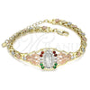 Pulsera Elegante 03.380.0008.07 Oro Laminado, Diseño de Guadalupe y Mariposa, con Multicolor Zirconia Cubica, Pulido, Tres Tonos (06 MM Thickness, 7 Inches Length)