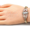 Pulsera Elegante 03.380.0009.1.07 Oro Laminado, Diseño de Guadalupe y Mariposa, con Blanca Zirconia Cubica, Pulido, Tres Tonos (06 MM Thickness, 7 Inches Length)