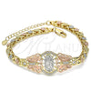 Pulsera Elegante 03.380.0009.1.07 Oro Laminado, Diseño de Guadalupe y Mariposa, con Blanca Zirconia Cubica, Pulido, Tres Tonos (06 MM Thickness, 7 Inches Length)