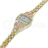 Pulsera Elegante 03.380.0008.1.07 Oro Laminado, Diseño de Guadalupe y Mariposa, con Blanca Zirconia Cubica, Pulido, Tres Tonos (06 MM Thickness, 7 Inches Length)